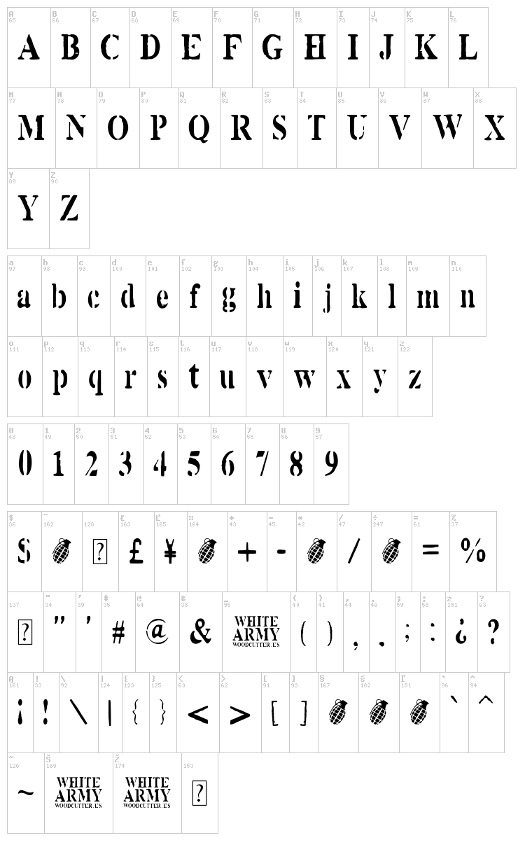 White Army font map